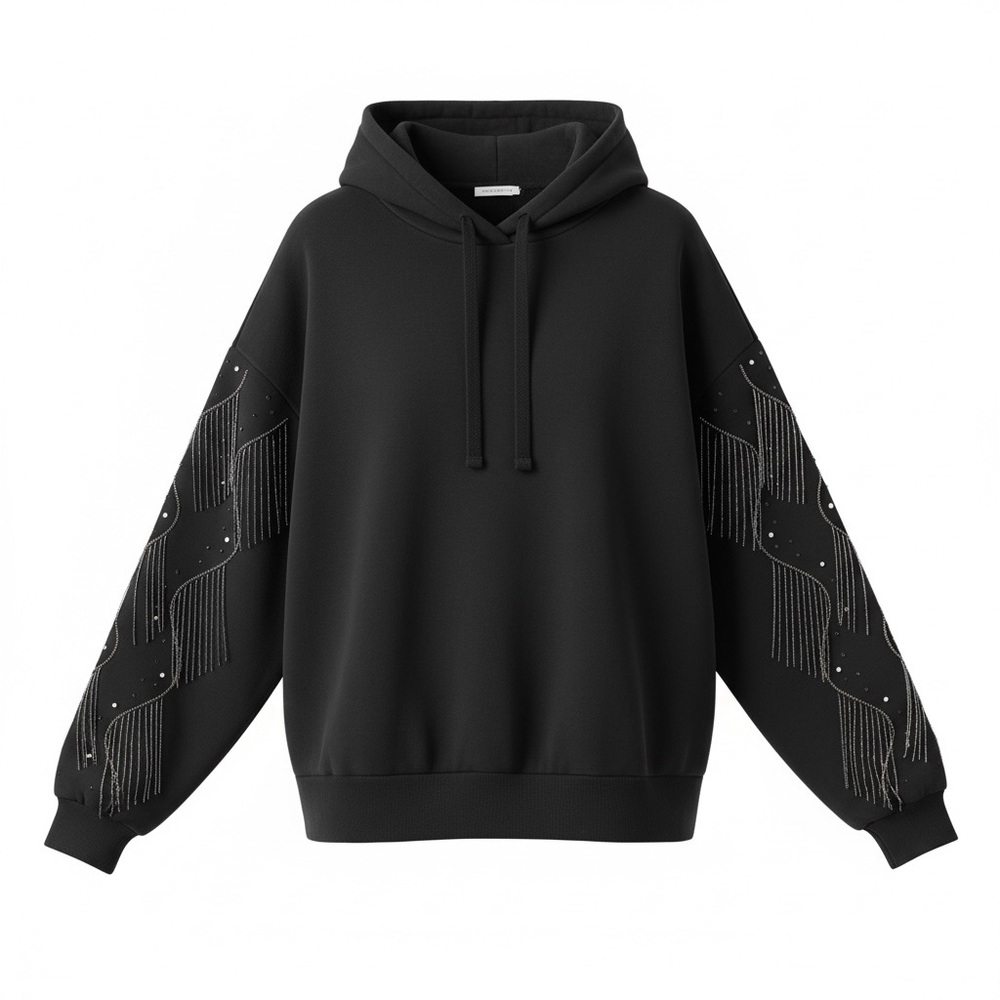 All Saints Black Hoodie with Beaded Sleeves